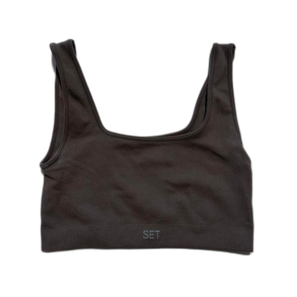 SET ACTIVE Ribbed Sporty Bra  XS/S | Chocolate Brown Athleisure Essential - Picture 1 of 3
